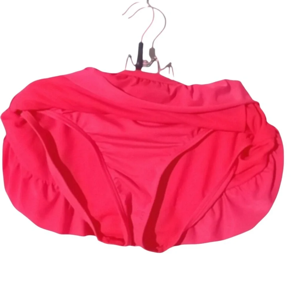 Swim Skirt Ruffle Hem Swimsuit Bottom Cover‎ Up Hot Pink SKUK085